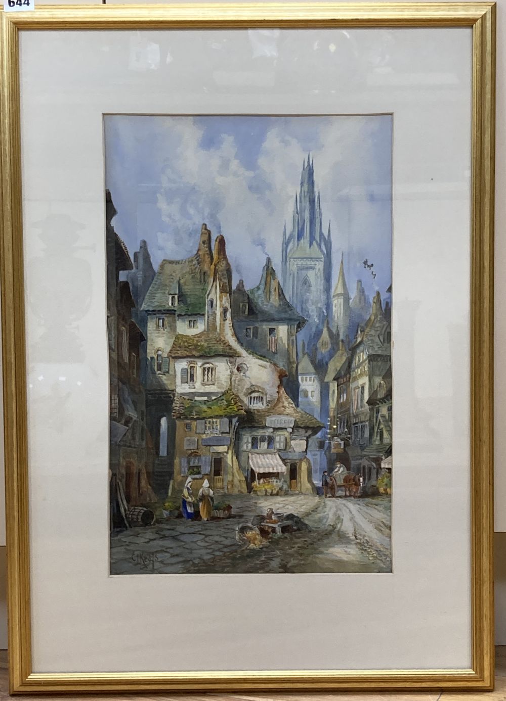 Charles James Keats (19th century), Continental town scene (probably Rouen), 48cm x 30cm